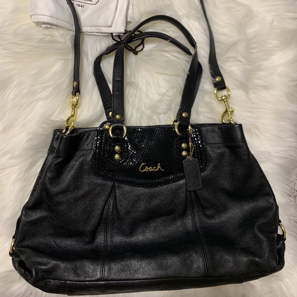 Coach Leather with Snake Print & Gold Accents Bag - Picture 3 of 14